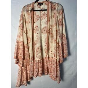 Torrid Blush Cream Paisley Chiffon Bell Sleeve Kimono Duster Cardigan Bohemian